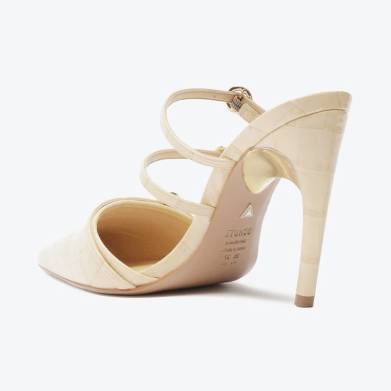 Mule Schutz Curve Heels Verniz Croco Bege