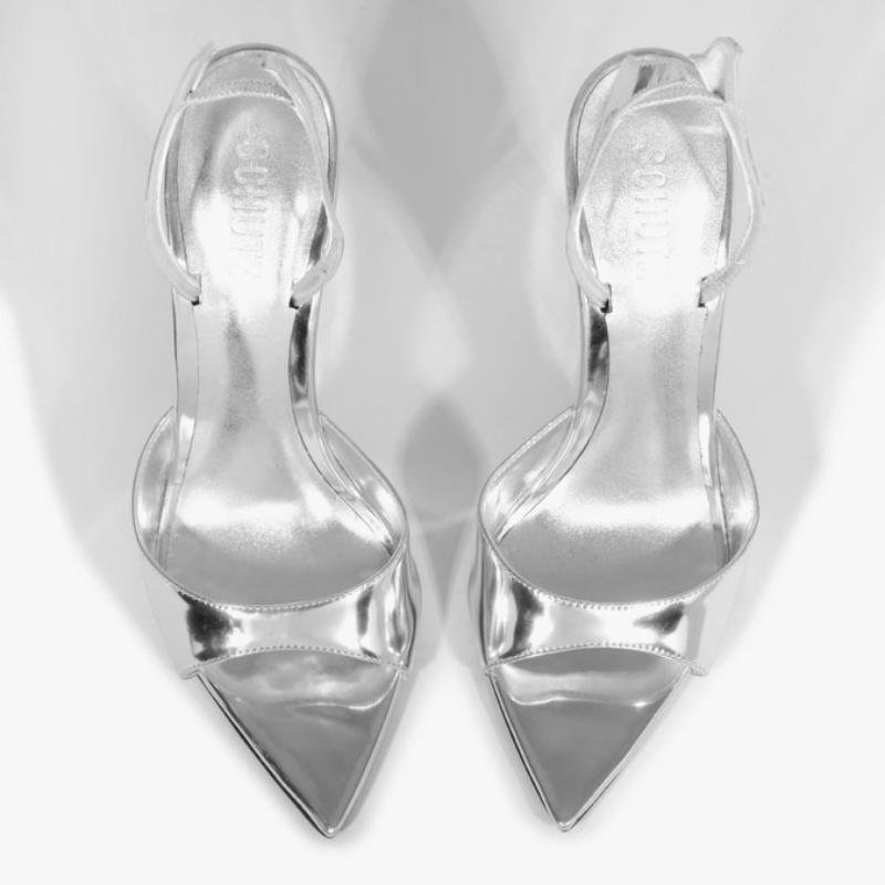 SILVER925 約40g Sandália Schutz Zya Wedge Couro Prateada – Elegância e Conforto
