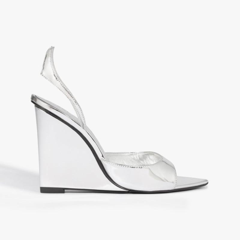 SILVER925 約40g Sandália Schutz Zya Wedge Couro Prateada – Elegância e Conforto