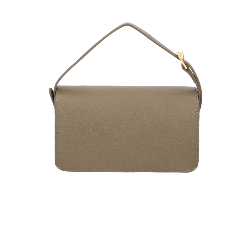 Bolsa com Fechamento de Placa LB em Couro Verde Tomilho de Alça