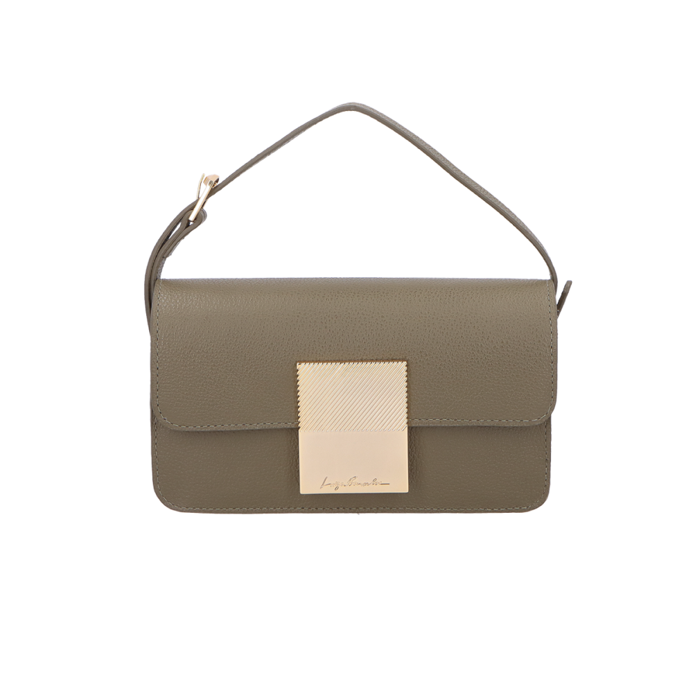 Bolsa com Fechamento de Placa LB em Couro Verde Tomilho de Alça
