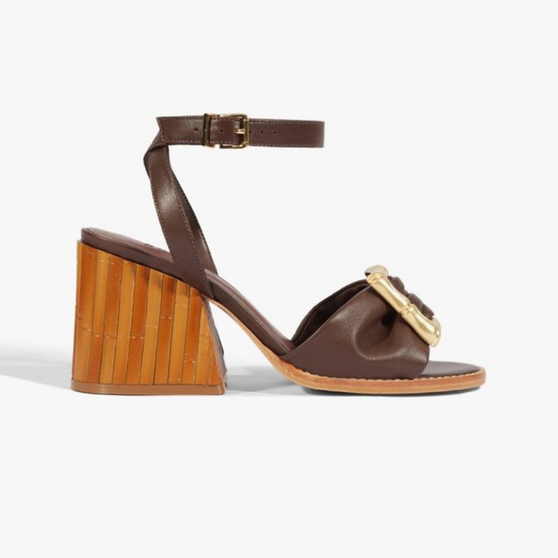 Sandália Schutz Enola Bamboo Couro Marrom Escuro – Elegância